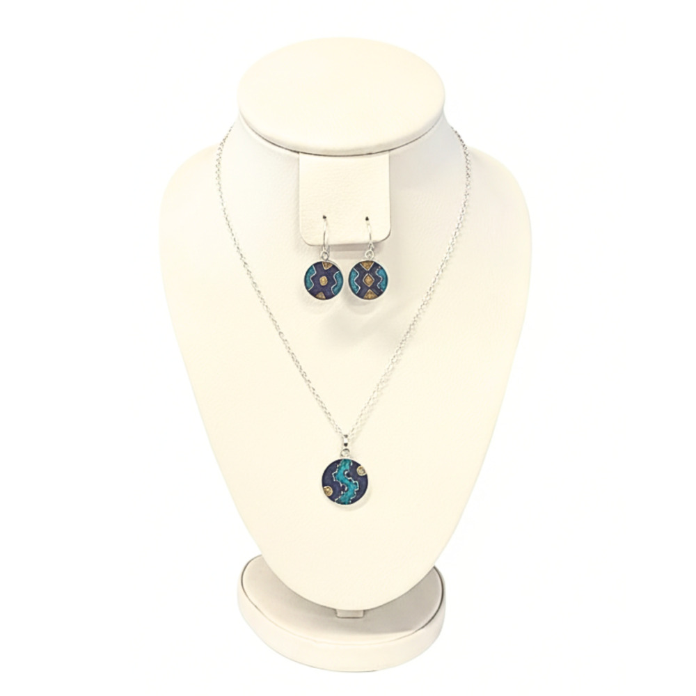 Juego de Collar y Aretes «Mosaico Azul» – Plata