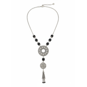Maxicollar con Dijes Circulares y Borla de Cadenas - Plata