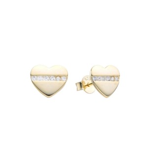 Aretes Corazón Brillos Dorado - Plata