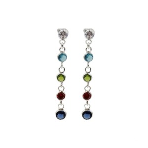 Aretes Largos Brillos Colores - Plata