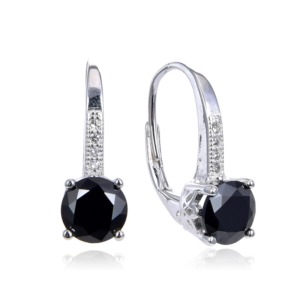 Aretes Largos Circón Negro - Plata