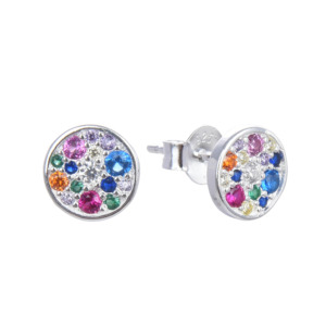 Aretes Redondos Brillos Colores - Plata