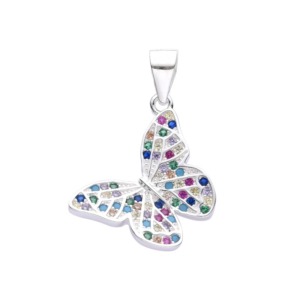 Dije Mariposa Brillos Colores - Plata
