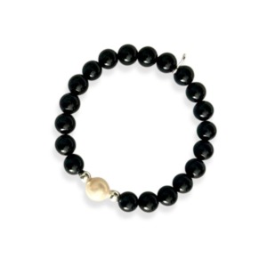 Pulsera Piedra Onix y Perla - Plata