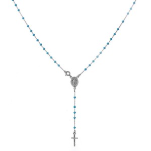 Rosario Medalla Milagrosa Celeste - Plata