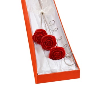 Pack de 3 Rosas Rojas con Rizos - Resina y Plaqué