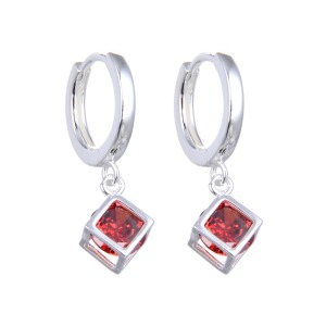Arete Cubic Rojo - Plata