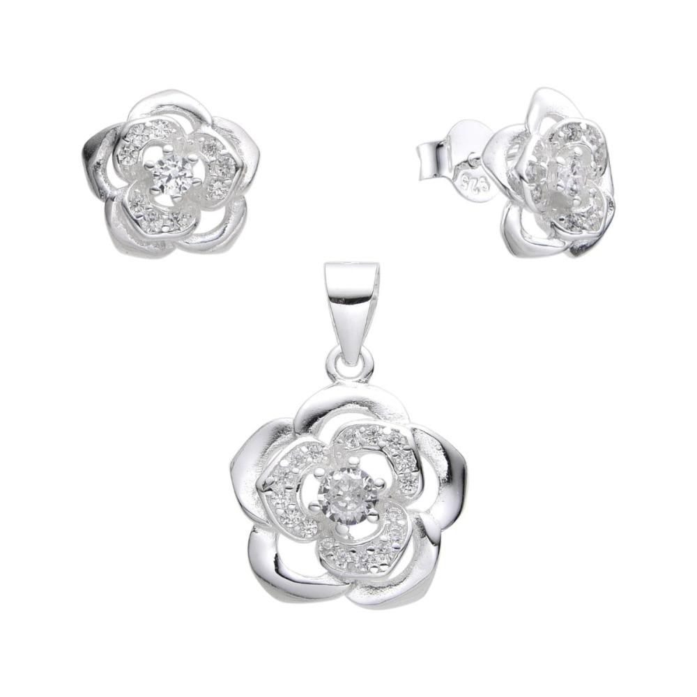 Juego Flor Circones - Plata