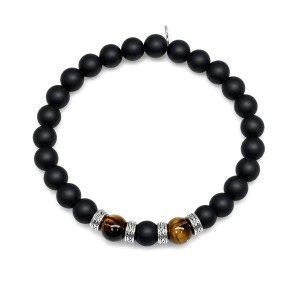 Pulsera Onix 8mm Tribal - Plata y Piedra - Hombre
