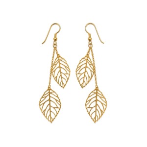 Aretes Hoja Largos Dorados - Plata