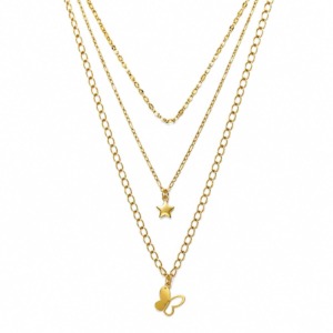 Collar Triple Mariposa Dorado - Plata