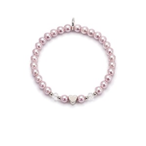 Pulsera Corazón Perlas Rosadas para Niña - Plata