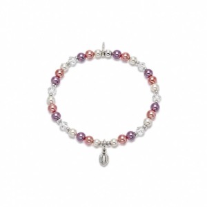 Pulsera Niña - Virgen de Guadalupe - Perlas/Plata
