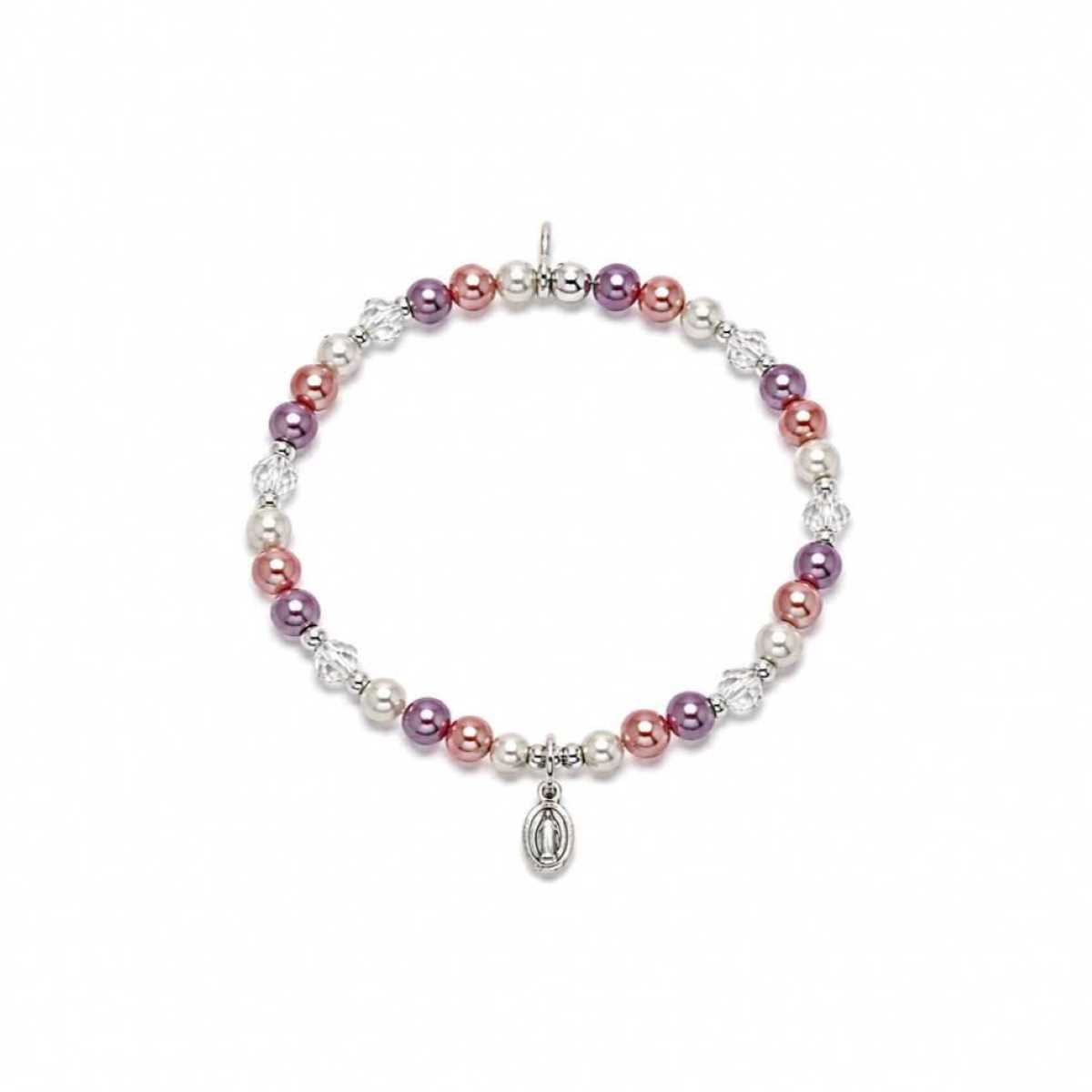 Pulsera Niña - Virgen de Guadalupe - Perlas/Plata