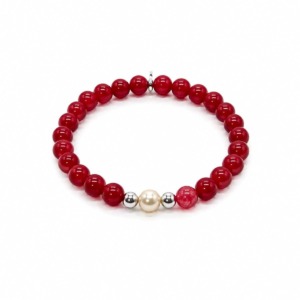 Pulsera Piedra Cuarzo Cherry y Perla - Plata