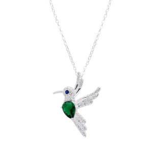 Collar Colibrí Verde Brillos - Plata
