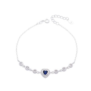 Pulsera Corazón Azul Brillos - Plata