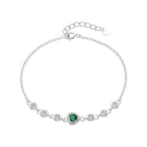 Pulsera Corazón Verde Brillos - Plata