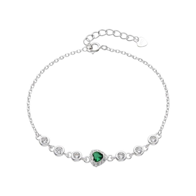 Pulsera Corazón Verde Brillos - Plata