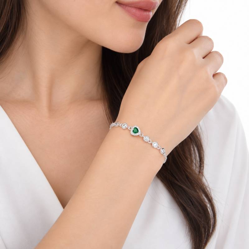 Pulsera Corazón Verde Brillos - Plata - Imagen 2