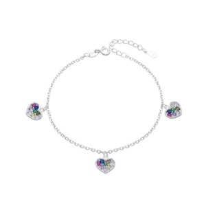 Pulsera Corazones Brillos Colores - Plata