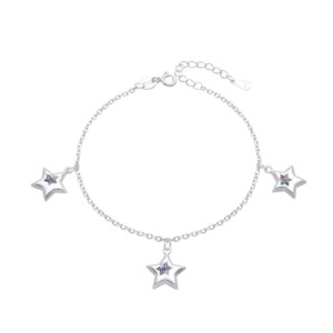 Pulsera Estrellas Brillos Colores - Plata