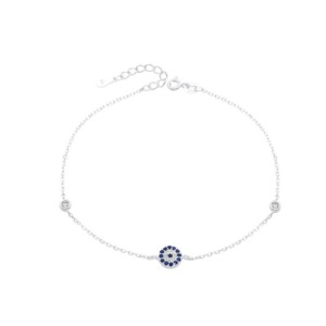 Pulsera Ojo Turco Azul Brillos - Plata